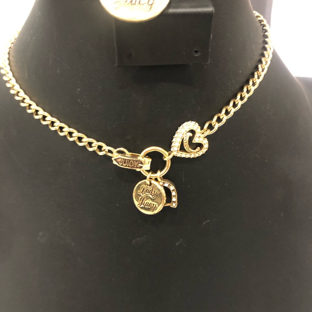 Heart Necklace Lady Juicy Couture Lucky Horseshoe Charm Choker Gold Tone Chain